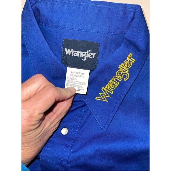 Wrangler Western Shirt   XXL Rodeo‎ Cowboy Blue w/ Yellow Embroidery A9 - Picture 3 of 6